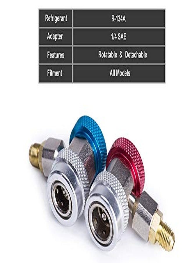 AMAZOR Adjustable R134A Adapter Fittings Quick Coupler Tool Kit High Low AC Freon Manifold Gauge Hose Conversion kit, 1/4" SAE HVAC Set of 2 Pcs - Image 4